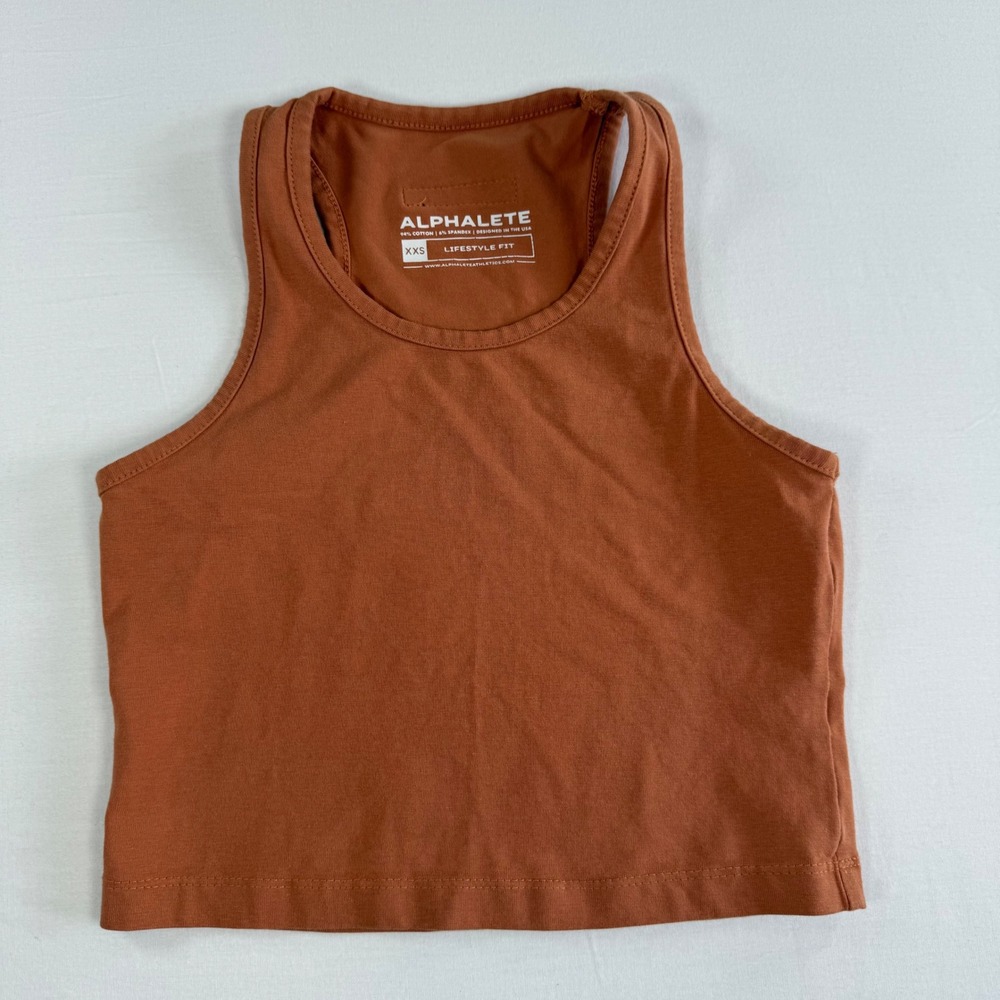 Alphalete Lifestyle Fit Crop Tank Top XXS Rust Orange Racerback